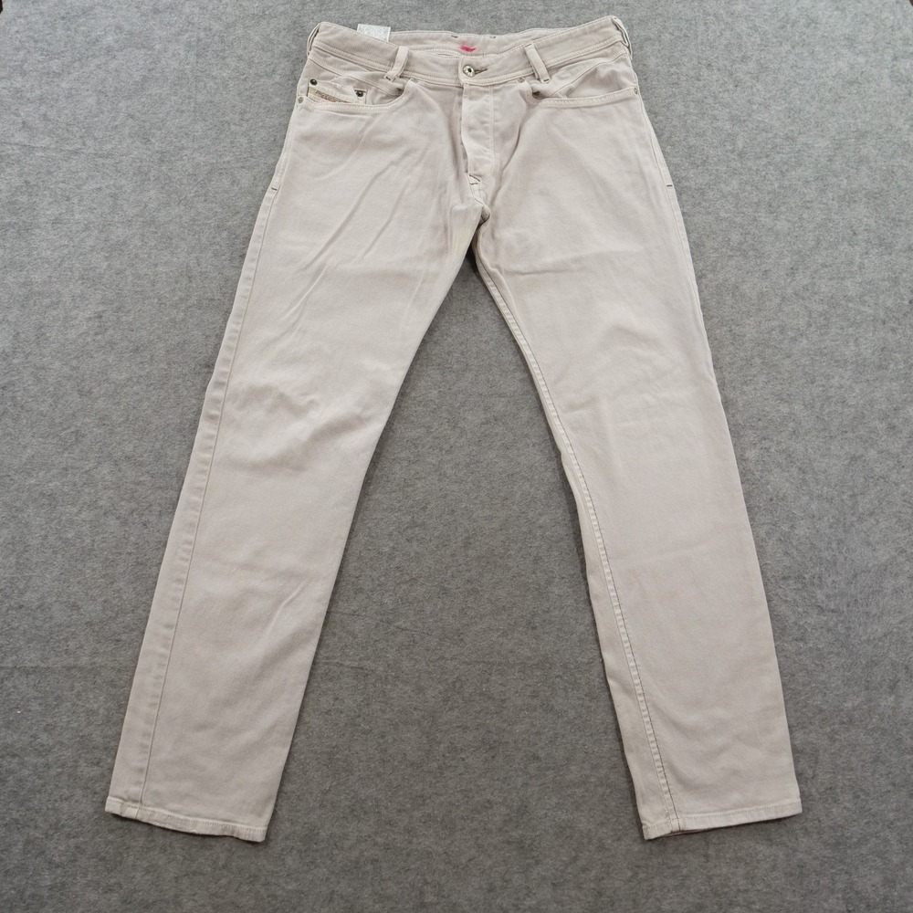 Diesel Jeans Mens 30 Beige Iakop Stretch Slim Tapered Cotton Denim Button